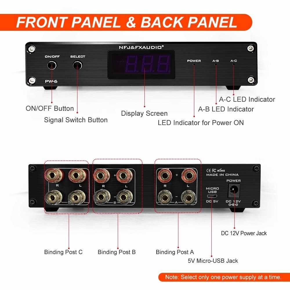 NEW FX-Audio PW-6 Amplificador HIFI Digital Audio Amplifier Switcher Spiltter Selector Crossover 2-Way Speaker Amp Converter