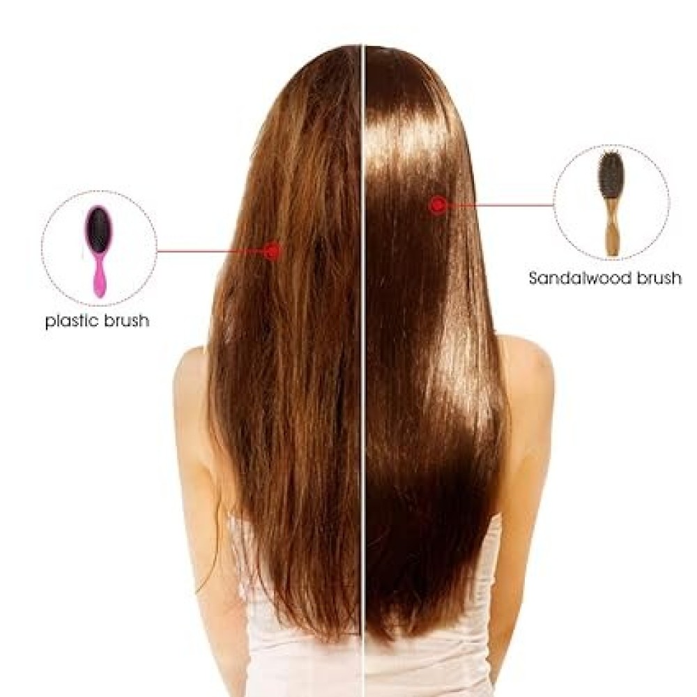 PureGLO Natural Wooden Oval Massage Hair Brush