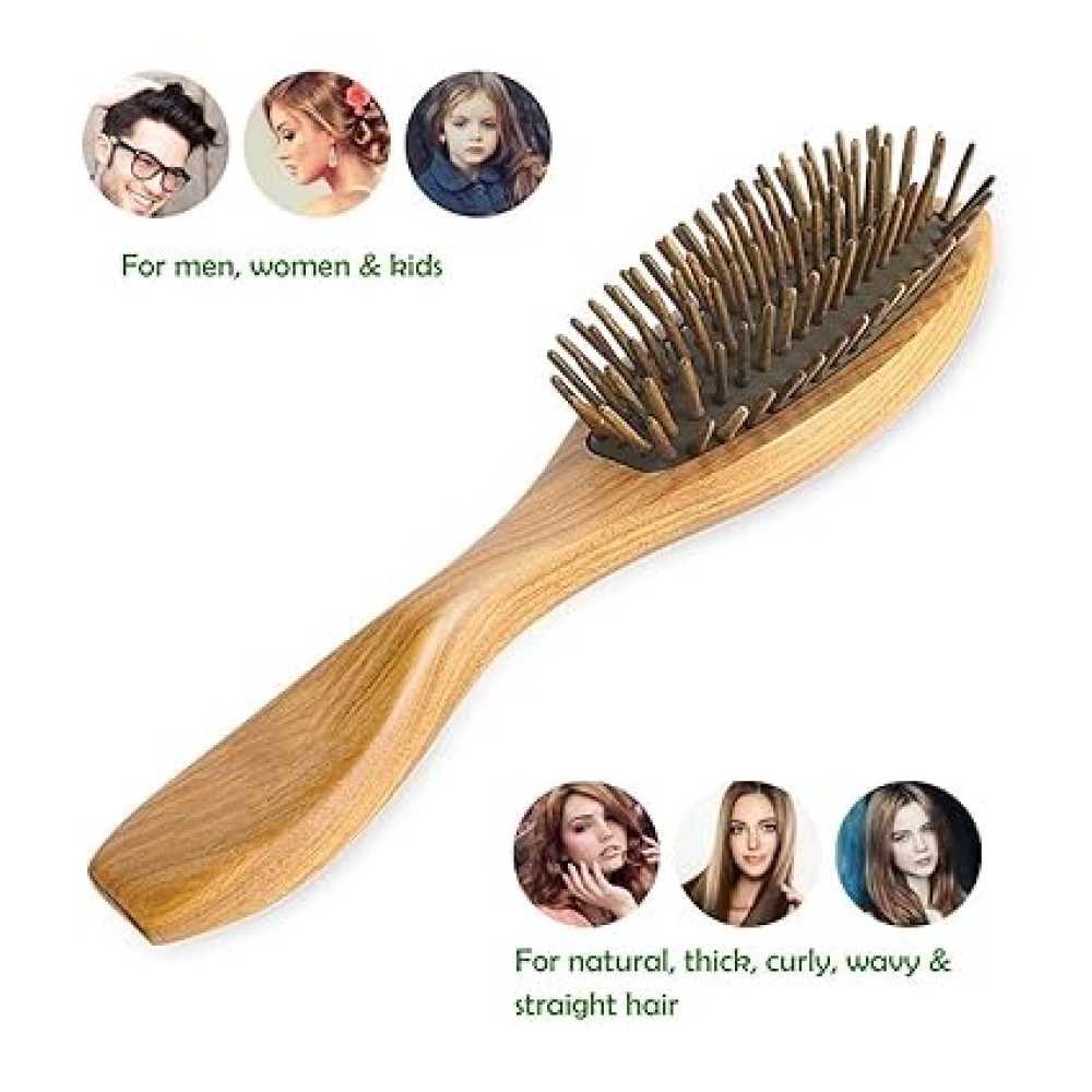 PureGLO Natural Wooden Oval Massage Hair Brush